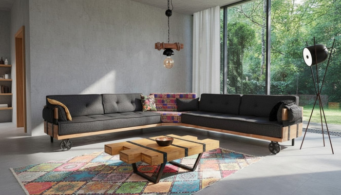 Sofa Loft Podkładka Narożnikowa kanapa Meble na kółkach Narożne sofy Zestaw narożny Sofa 2-częściowa.