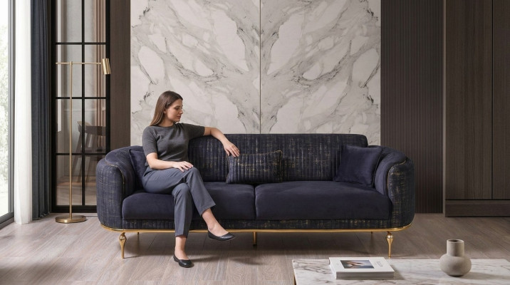 Luksusowa Sofa 3 miejsce do siedzenia Salon Niebieska Nowoczesna Sofa Trzyosobowa Meble