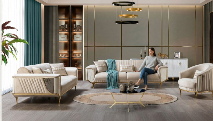 Zestaw Sofa 3+3+1 Siedziba Nowoczesny Zestaw sofowy Salon Luksus Ustawić Nowy