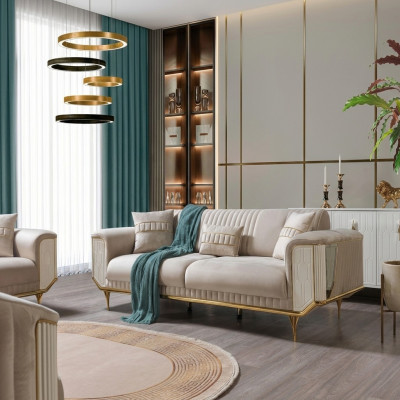 Luksusowa Sofa 3 miejsce do siedzenia Salon Beżowy Nowoczesny Design 234cm Sofy Meble