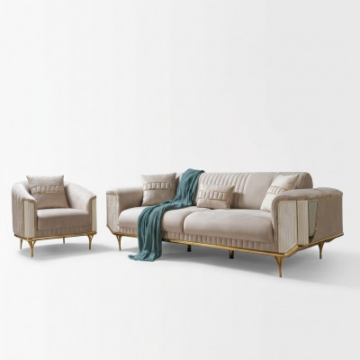 Luksusowa Sofa 3 miejsce do siedzenia Salon Beżowy Nowoczesny Design 234cm Sofy Meble