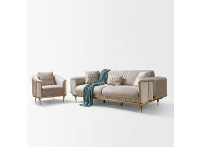 Luksusowa Sofa 3 miejsce do siedzenia Salon Beżowy Nowoczesny Design 234cm Sofy Meble