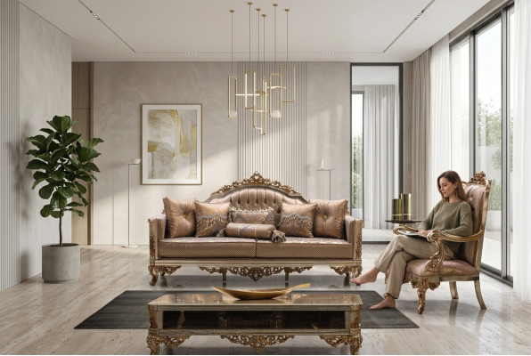 Zestaw Sofa 3+1 miejsce do siedzenia Złoty stolik kawowy Zestaw sofowy Living Room Luxury Nowość