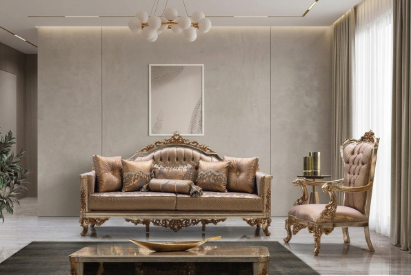 Zestaw Sofa 3+1 miejsce do siedzenia Złoty stolik kawowy Zestaw sofowy Living Room Luxury Nowość