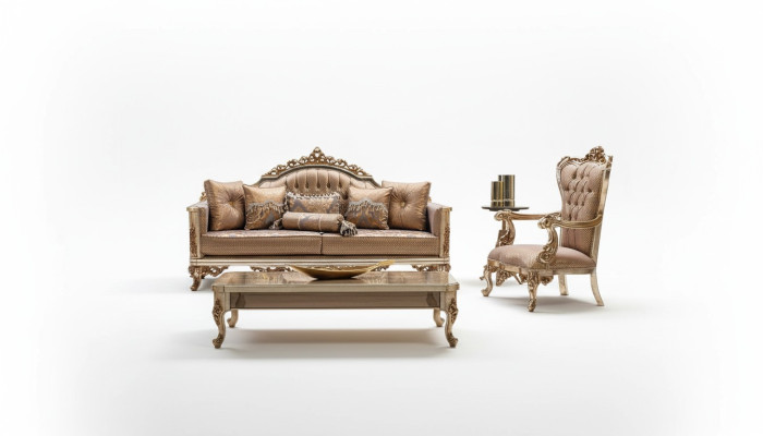 Zestaw Sofa 3+1 miejsce do siedzenia Złoty stolik kawowy Zestaw sofowy Living Room Luxury Nowość