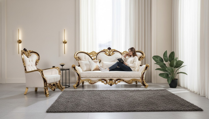 Zestaw Sof Royal 3+1 miejsce do siedzenia Sofa Fotel Classic Design Luksusowy Salon