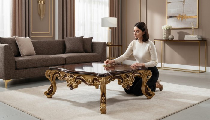stolik kawowy Drewno Tabela Salon Klasyczny Design Luksusowy Drewniany Stół 119x91cm