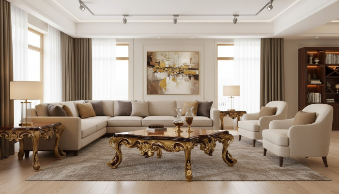 stolik kawowy Drewno Tabela Salon Klasyczny Design Luksusowy Drewniany Stół 119x91cm