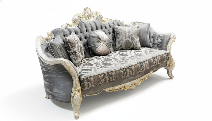 Sofa Barokowa 3 Siedziba Szary Salon Klasyczny Design Sofa Włókienniczy