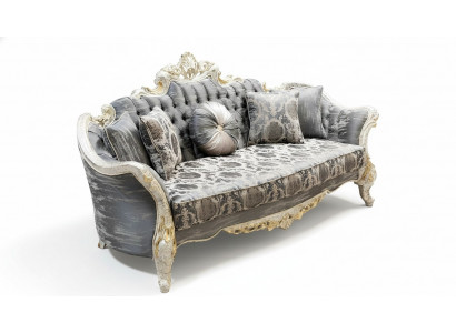 Sofa Barokowa 3 Siedziba Szary Salon Klasyczny Design Sofa Włókienniczy