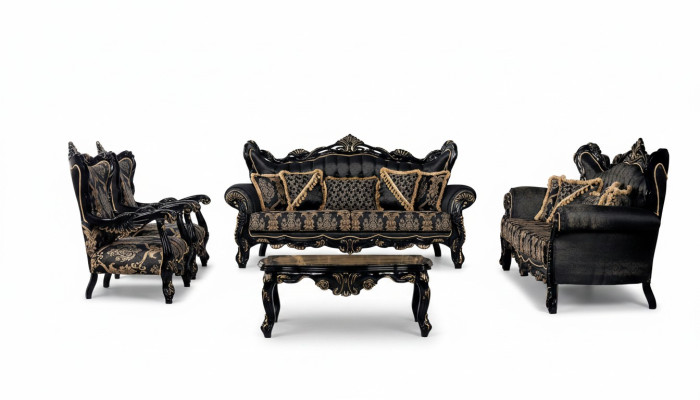 Zestaw Sofa 3+3+1+1 miejsce do siedzenia stolik kawowy Salon Luksusowy Czarny Zestaw sofowy Nowość