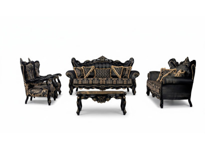 Zestaw Sofa 3+3+1+1 miejsce do siedzenia stolik kawowy Salon Luksusowy Czarny Zestaw sofowy Nowość