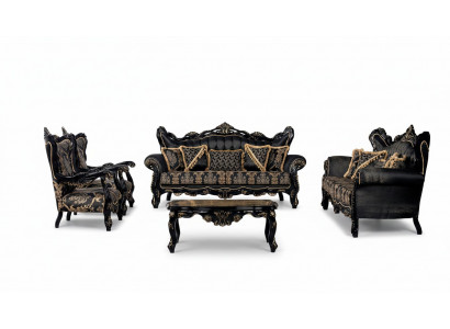 Zestaw Sofa 3+3+1+1 miejsce do siedzenia stolik kawowy Salon Luksusowy Czarny Zestaw sofowy Nowość