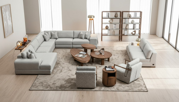 Narożnikowa kanapa U Shape Meble do Salonu Nowoczesna Designerska Sofa Tkaninowa Sofa Włókienniczy