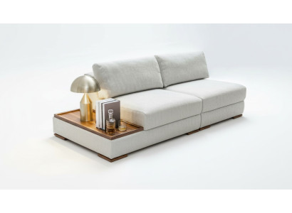 Elegancka, nowoczesna miękka sofa do 2 sypialni ze zintegrowanym drewnianym stołem i sofą