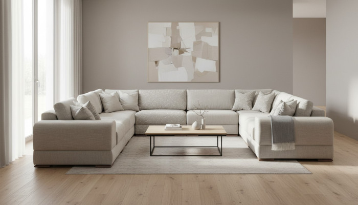 Narożnikowa kanapa Kształt U Szara Sofa Kanapa Luxury Design Meble Żywy krajobraz Materiał