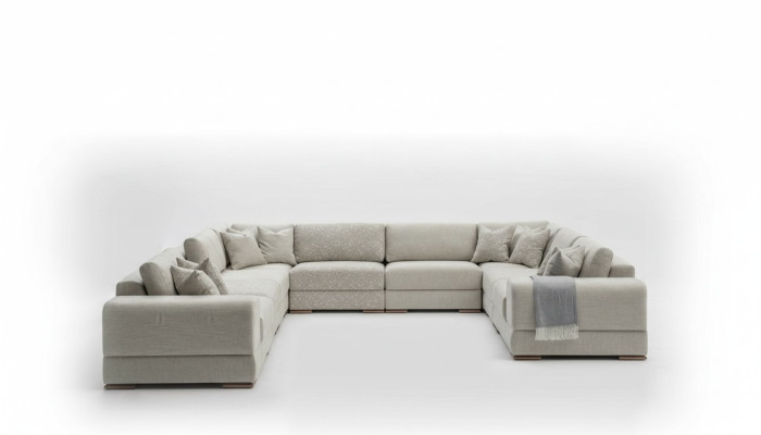 Narożnikowa kanapa Kształt U Szara Sofa Kanapa Luxury Design Meble Żywy krajobraz Materiał