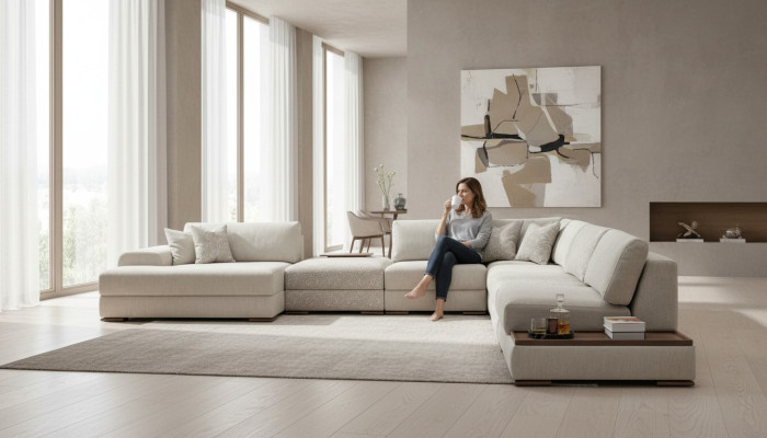 Narożnikowa kanapa Kształt U Meble Żywy krajobraz Design Szara Sofa Tapicerowana Zestaw narożny