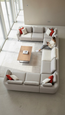 Narożnikowa kanapa Luksusowa sofa do salonu w kształcie litery U w kolorze beżowym, w nowoczesnym stylu, nowa