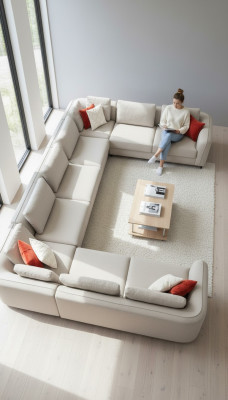 Luksusowa sofa do salonu Narożnikowa kanapa w kształcie litery U, beżowa tapicerowana sofa w nowoczesnym stylu