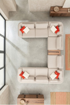 Sofa do salonu beżowa Sofa tapicerowana Design nowoczesna Narożnikowa kanapa w kształcie litery U Nowość