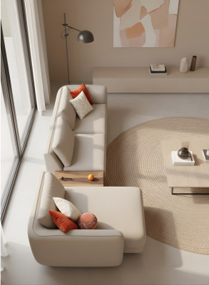 Narożnikowa kanapa L Kształt 365x170 Beżowa Sofa Kanapa Projekt Narożniki Meble Materiał