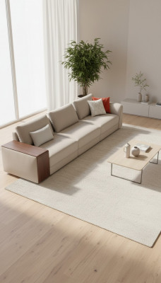Wygodna 5-miejscowa sofa do siedzenia w prostym beżowym kolorze i nowoczesnym designie