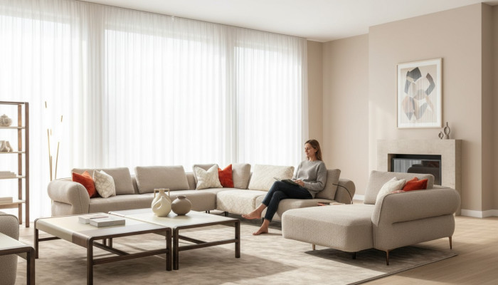 Narożnikowa kanapa w kształcie litery U beżowa luksusowa sofa do salonu nowoczesna tapicerowana nowa