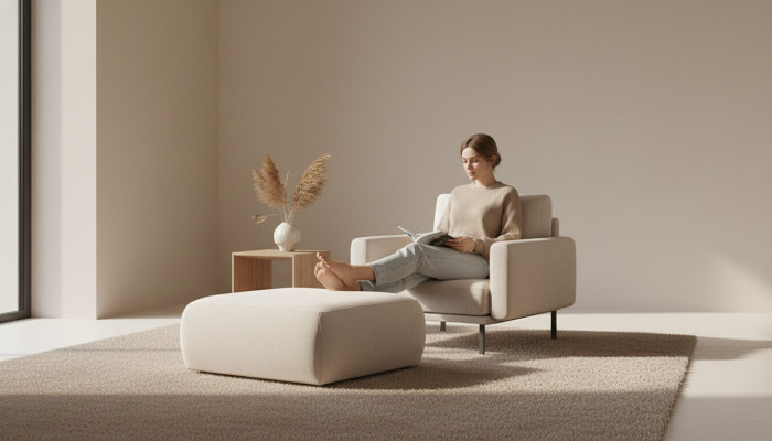 Stołek Beżowy Salon Podkładka Włókienniczy Meble Meble Ottoman Couch