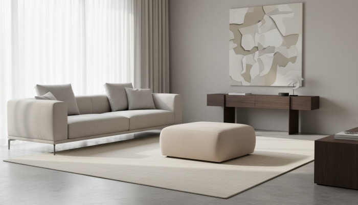 Stołek Beżowy Salon Podkładka Włókienniczy Meble Meble Ottoman Couch