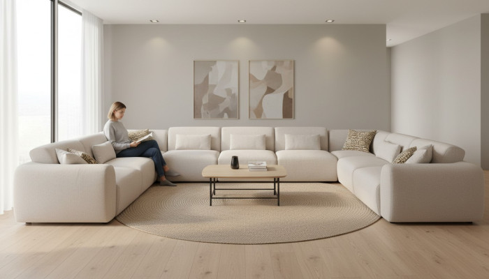 Narożnikowa kanapa Kształt U Luksusowy Styl Salonu Nowoczesna Tapicerowana Sofa Włókienniczy