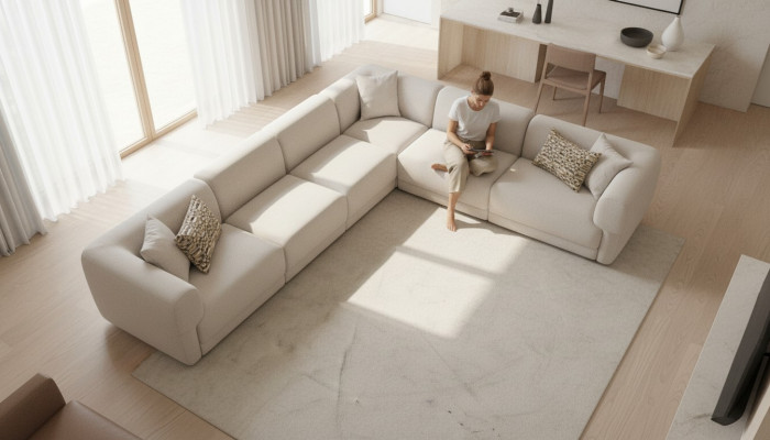Narożnikowa kanapa L-Shape Beige Zestaw narożny Meble Włókiennicze Style 405x315 Kanapa Sofa