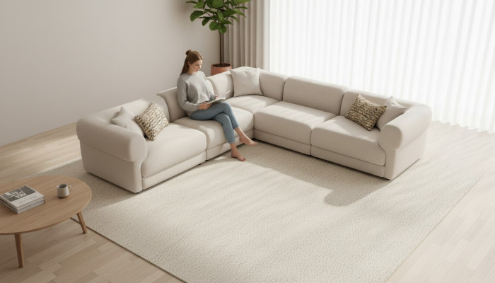 Narożnikowa kanapa Sofa do Salonu Beżowa Kanapa w Kształcie L Nowoczesne Meble Włókiennicze