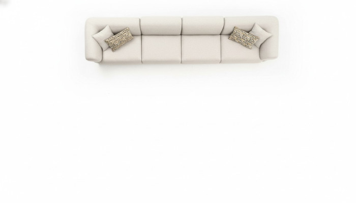 Duża, beżowa, atrakcyjna sofa z 6 sypialniami, o prostym designie i wykonana z najwyższej jakości materiałów