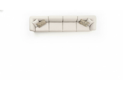 Duża, beżowa, atrakcyjna sofa z 6 sypialniami, o prostym designie i wykonana z najwyższej jakości materiałów