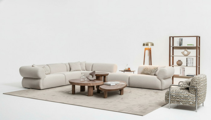 Cozy Narożnikowa kanapa Beżowa sofa tapicerowana w kształcie litery L Żywy krajobraz Couch Nowość