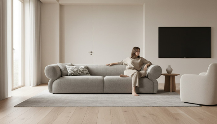 Sofa 3 miejsce do siedzenia Beżowa Sofa Luksusowy Salon Nowoczesny Design Tkanina obiciowa Nowość