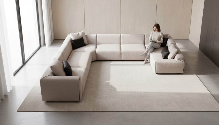 Narożnikowa kanapa Kształt U Sofa do salonu Sofa beżowa Sofa tapicerowana Żywy krajobraz
