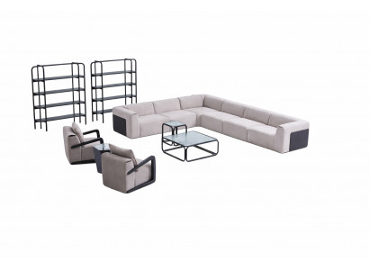 Nowoczesny Zestaw sofowy w kształcie litery L z Fotel Szary Narożnik kanapa sofa tekstylna
