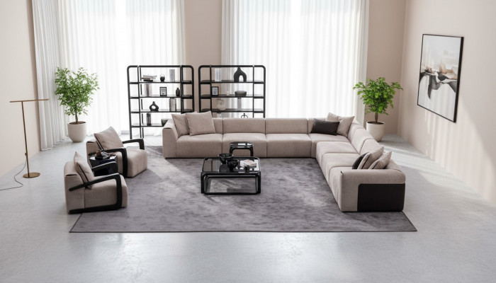 Luksusowy komplet wypoczynkowy Grupa Żywy krajobraz Sofa w kształcie litery L Fotel Włókienniczy Nowość