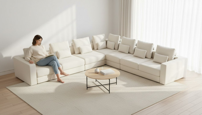 Sofa Luksusowa Sofa Tapicerowana w kształcie litery L do salonu Włókienniczy Nowe meble Nowoczesna kanapa