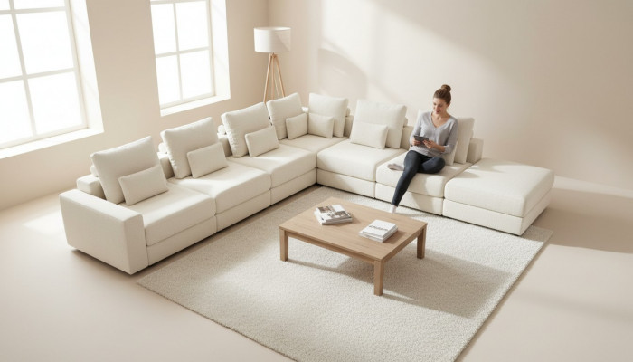 Biały Żywy krajobraz salon Sofa w kształcie litery L Podkładka designerskie Meble style