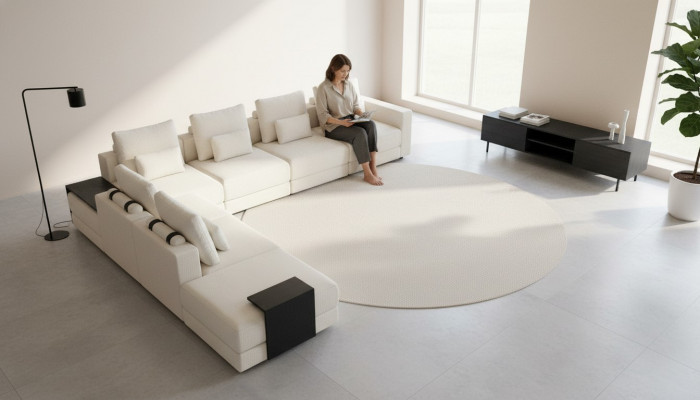 Luksusowy narożnik do salonu Żywy krajobraz Materiał Sofa Kanapy Nowoczesne