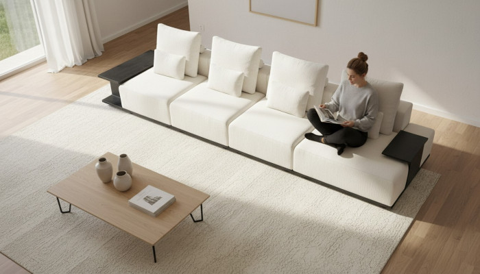 Biała pięcioosobowa sofa tekstylna meble do salonu sofa tapicerowana sofa relaksacyjna