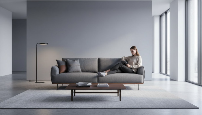 Szara Sofa Tapicerowana Nowoczesna Trzyosobowa Sofa Tekstylna do Salonu Luksusowa Nowość