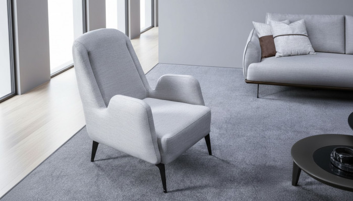 Designerski Szary Fotel Luksusowy 1 miejsce siedzące PolsterFotel Włókienniczy PolsterFotel