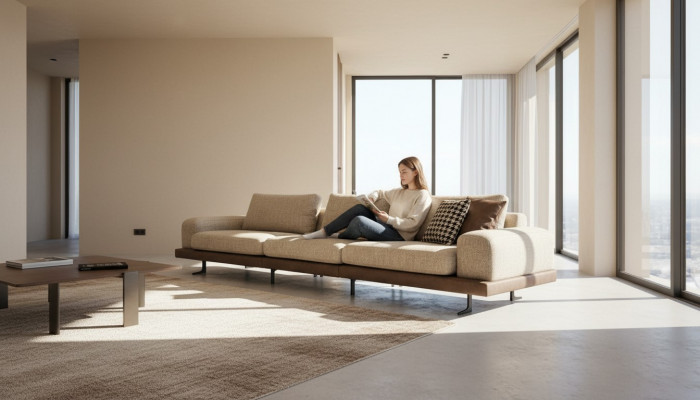 Beżowa pięcioosobowa sofa tapicerowana sofa Włókienniczy kanapa wypoczynkowa do salonu