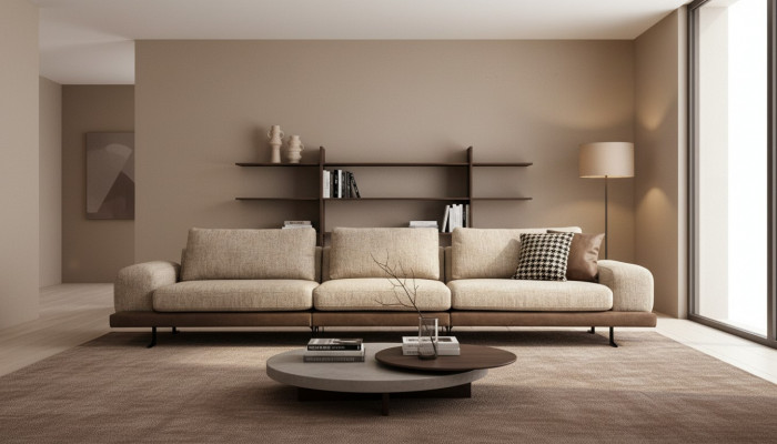 Beżowa pięcioosobowa sofa tapicerowana sofa Włókienniczy kanapa wypoczynkowa do salonu