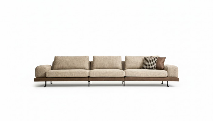 Beżowa pięcioosobowa sofa tapicerowana sofa Włókienniczy kanapa wypoczynkowa do salonu