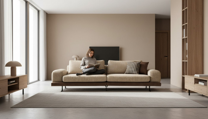 Sofa Beżowa Luksusowa Trzyosobowa Sofa do Salonu w Nowoczesnym Stylu Meble tapicerowane